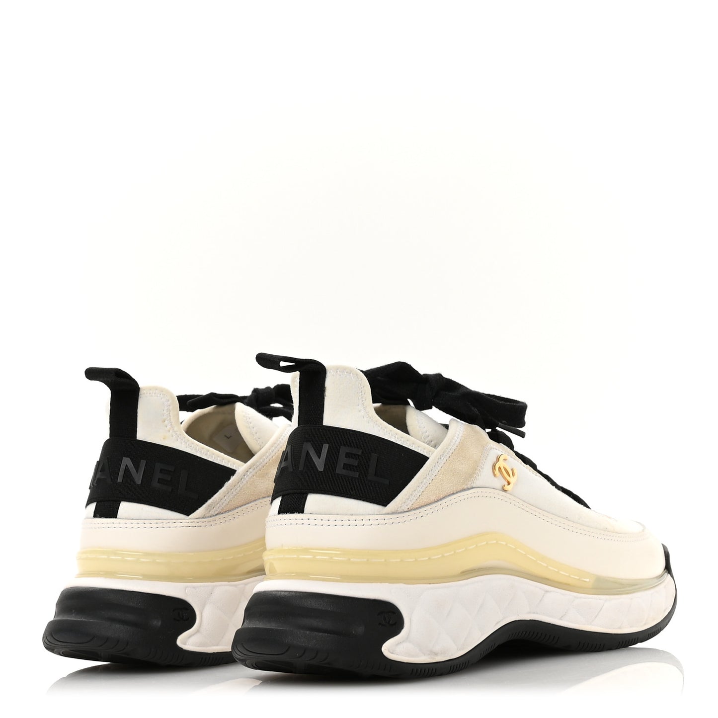 Velvet Calfskin Mixed Fibers CC Sneakers 39 Ivory Black