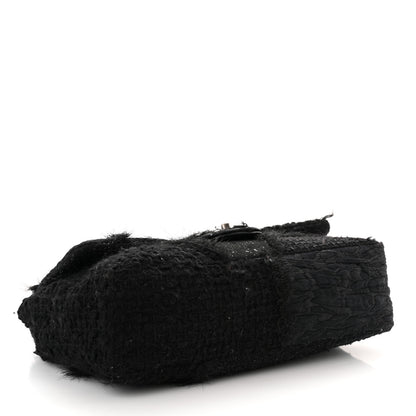 Chanel Tweed Faux Fur Patchwork Jumbo Single Flap Black 4 of 11