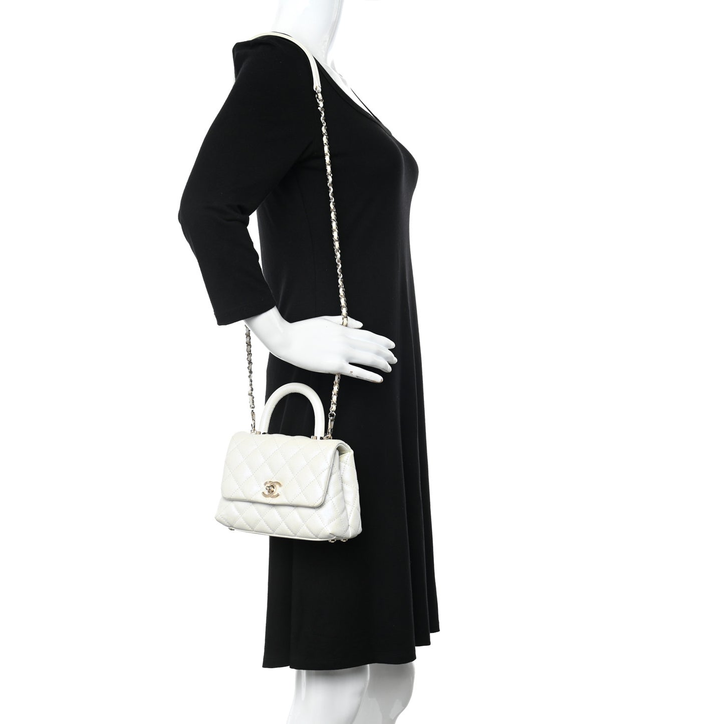 Iridescent Caviar Quilted Extra Mini Coco Handle Flap White