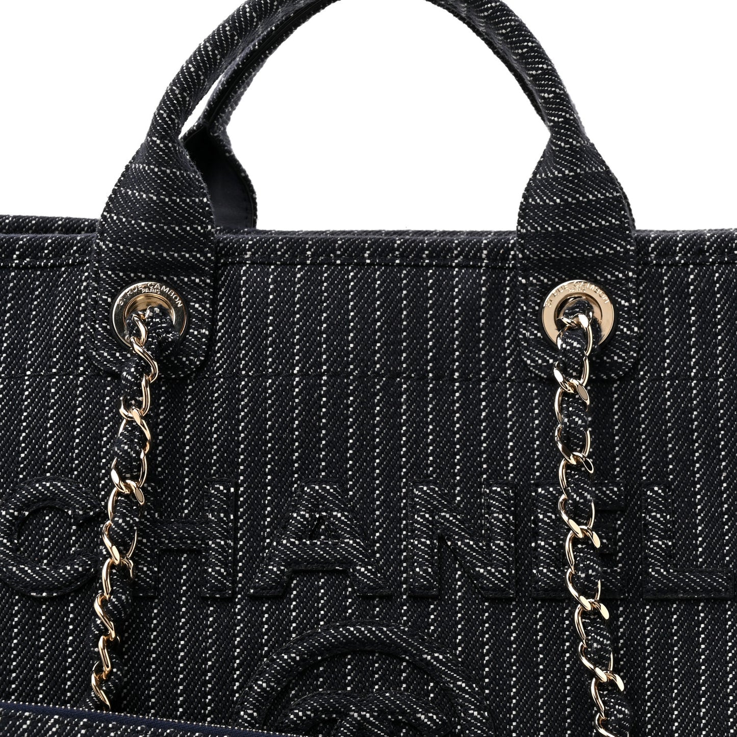 Denim Striped Medium Deauville Tote Blue White