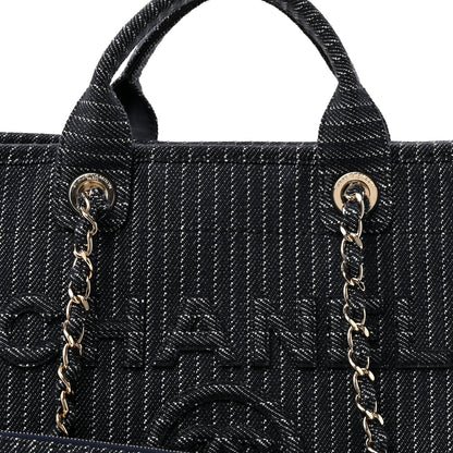 Chanel Denim Striped Medium Deauville Tote Blue White 16 of 21