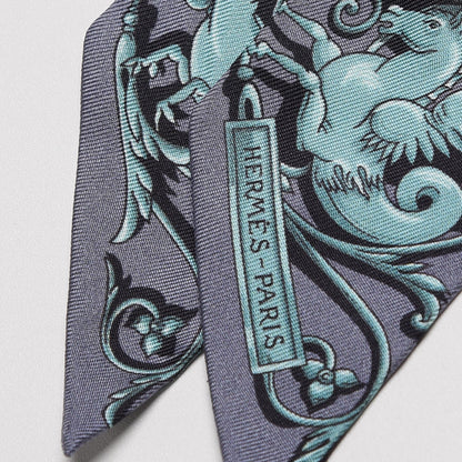Hermes Silk Astrologie Twilly Gris Acier Bleu Veronese 3 of 5