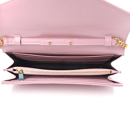 Saint Laurent Grain De Poudre Matelasse Chevron Monogram Chain Wallet Pale Pink 5 of 10