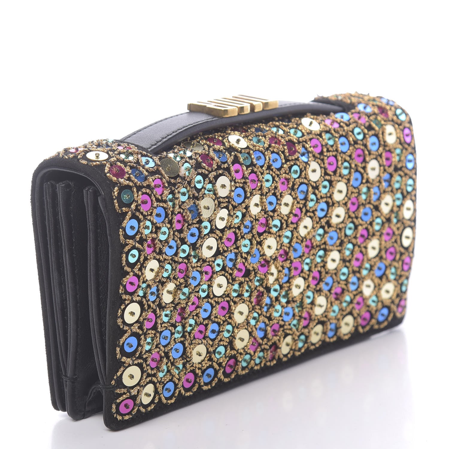 Christian Dior Sequin Suede Calfskin Logo Clutch Black Multicolor 3 of 12