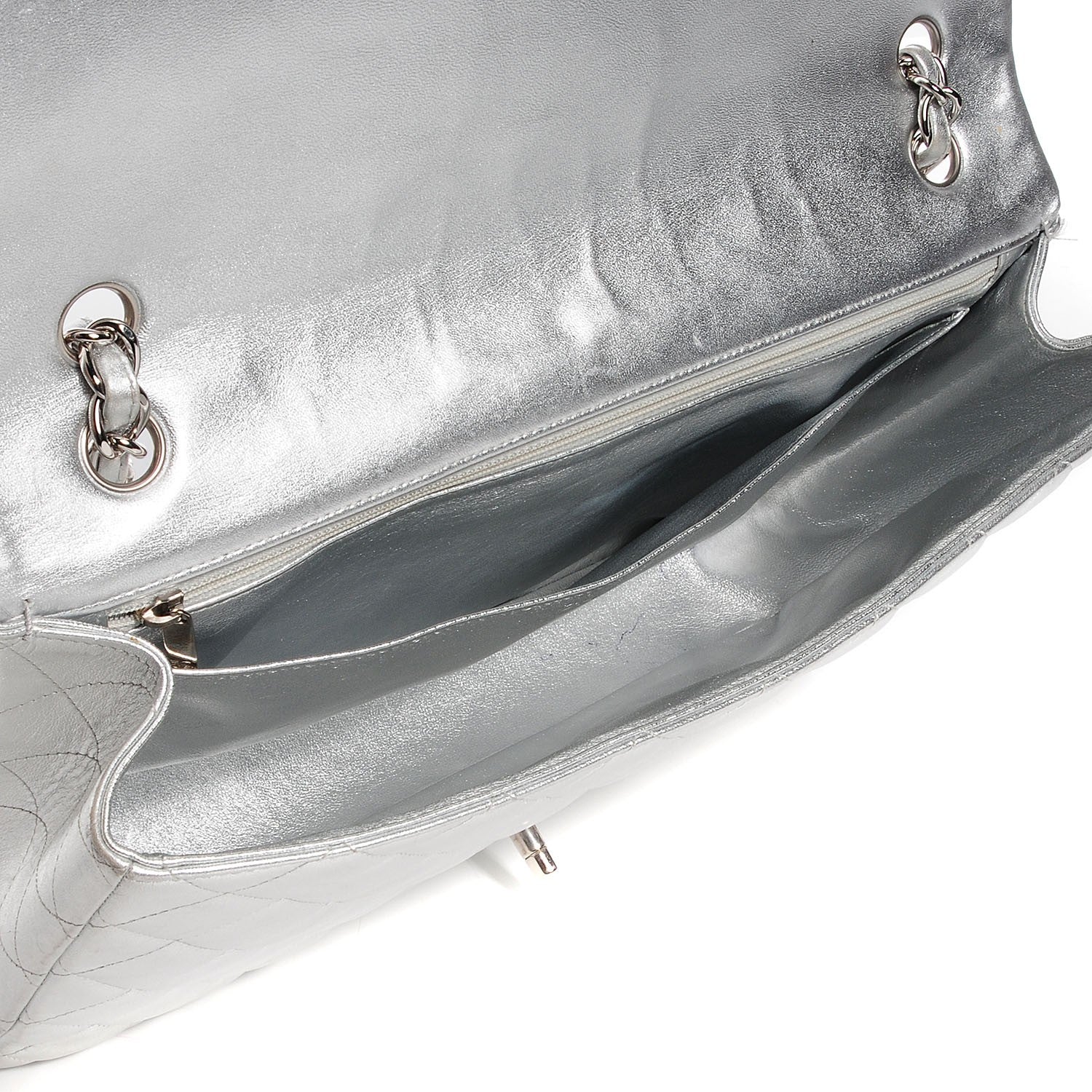Chanel Metallic Lambskin Quilted Maxi Single Flap Silver 5 of 9