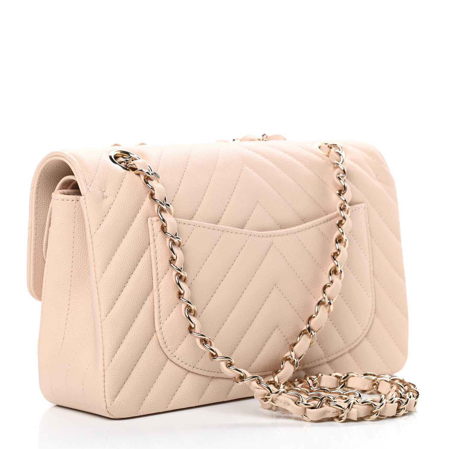 Chanel Caviar Chevron Quilted Small Double Flap Beige 3 of 10