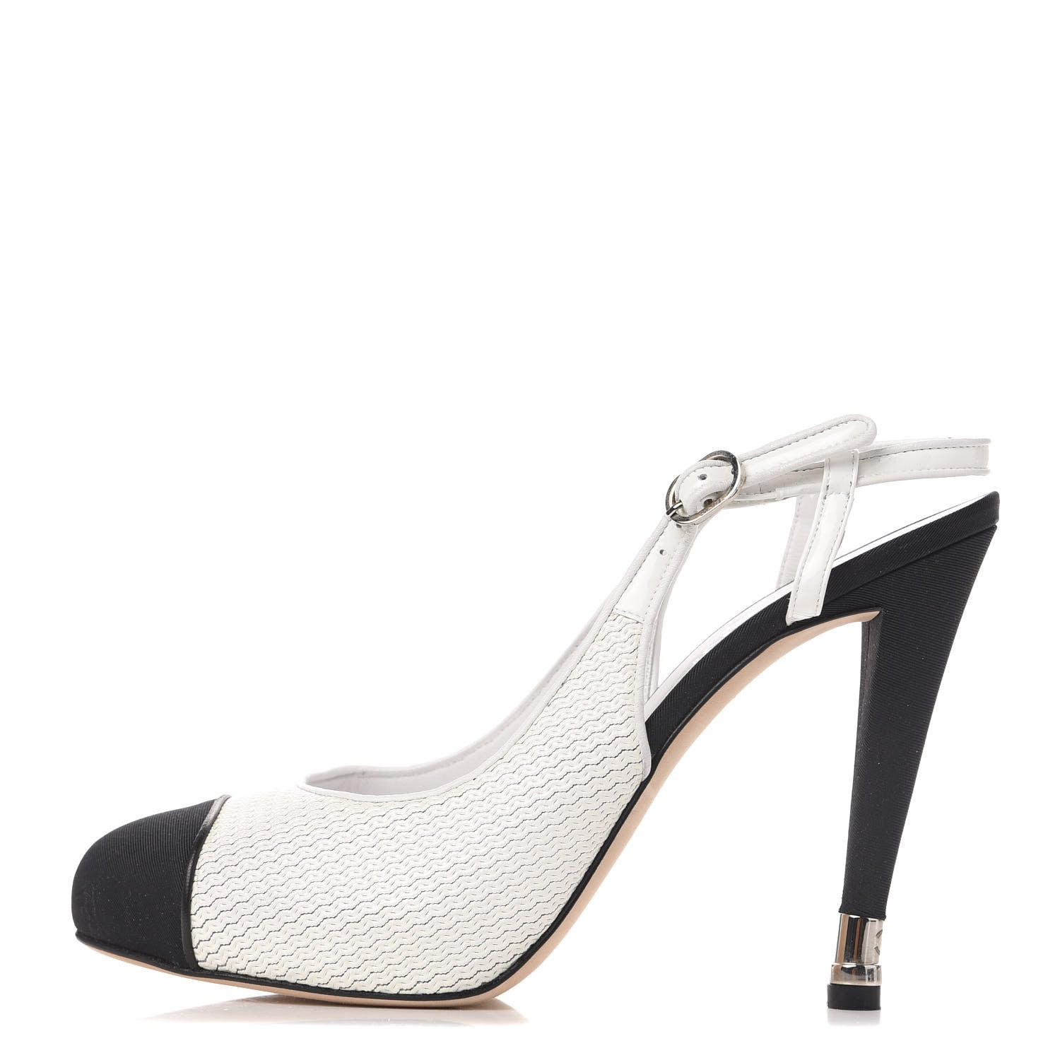 Chanel Grosgrain Cap Toe CC Slingback Pumps 41 Black Cream 1 of 11