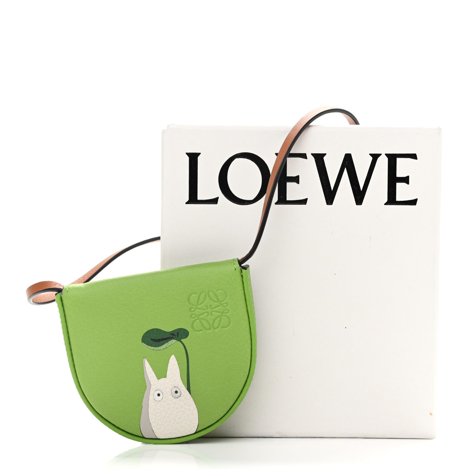 image of a LOEWE X MY NEIGHBOR TOTORO Calfskin Mini Heel Pouch in the color Apple Green by FASHIONPHILE
