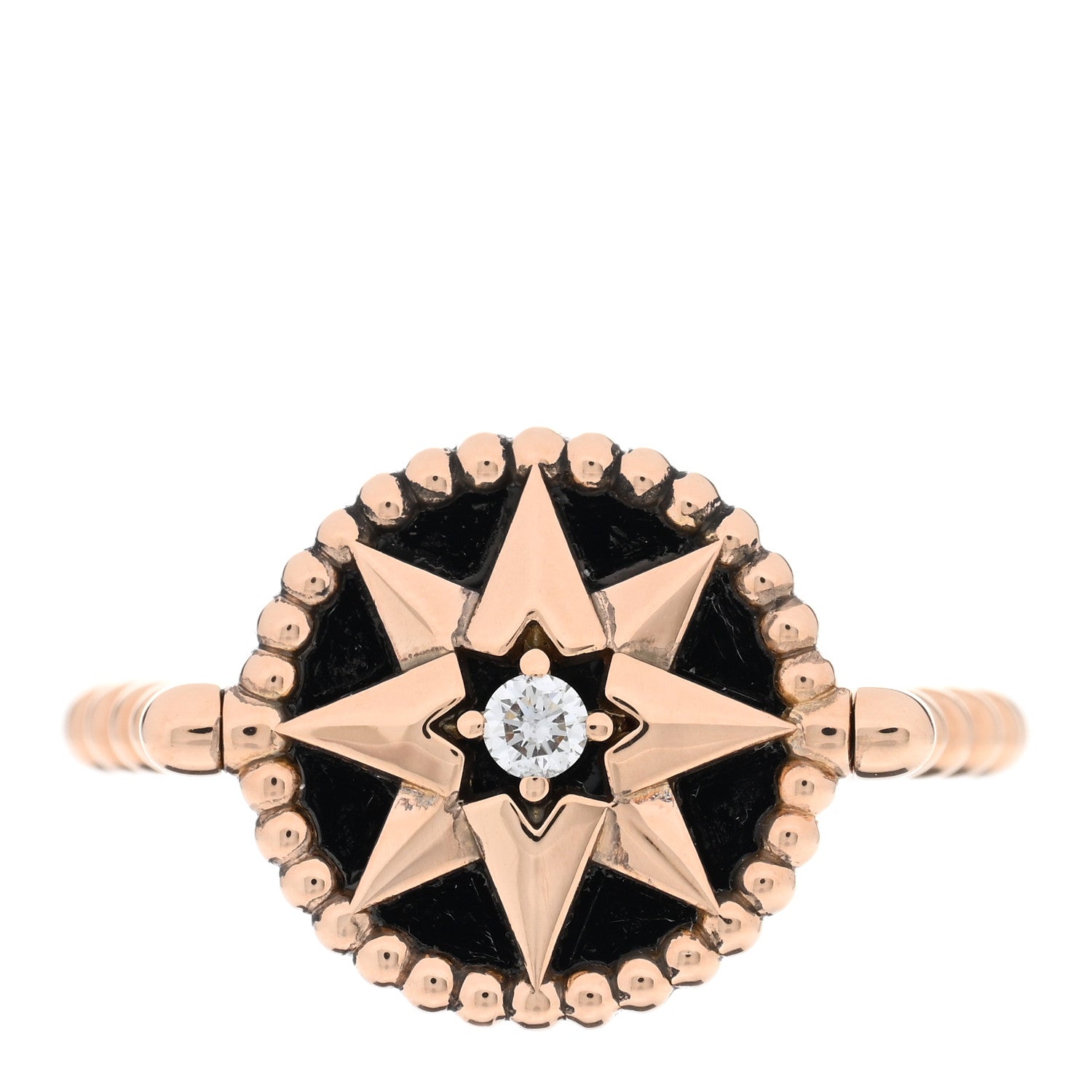 Christian Dior 18K Rose Gold Diamond Black Onyx Rose Des Vents Ring 55 7.25 1 of 5