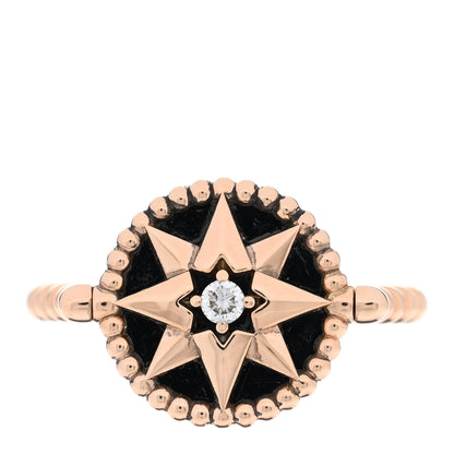 Christian Dior 18K Rose Gold Diamond Black Onyx Rose Des Vents Ring 55 7.25 1 of 5