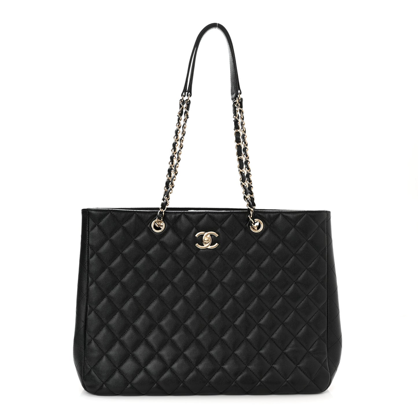 Caviar Quilted Large Shopping Tote Black