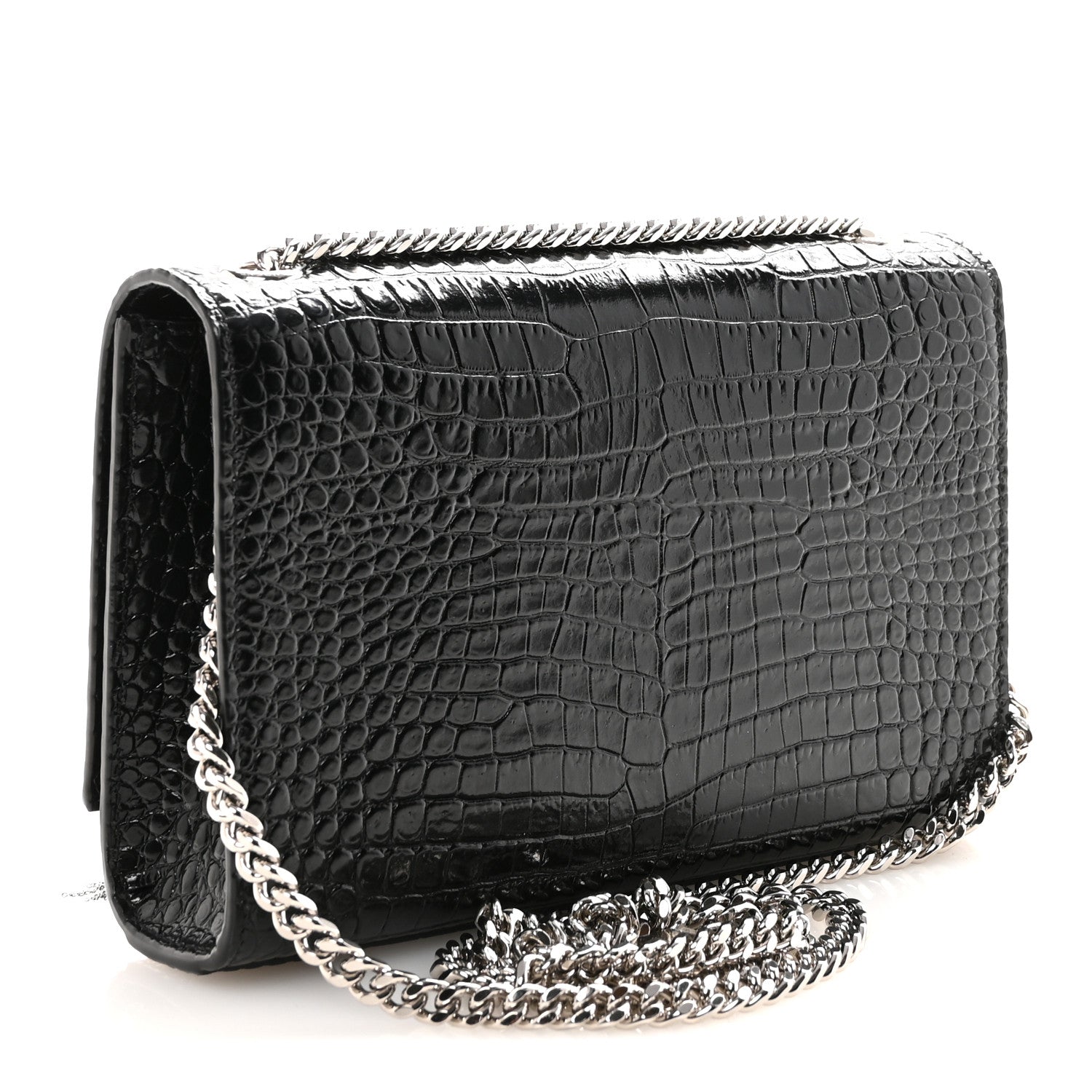 Saint Laurent Calfskin Crocodile Embossed Small Classic Monogram Kate Tassel Satchel Black 3 of 9