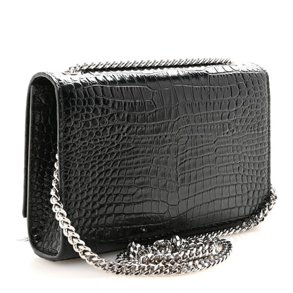 Saint Laurent Calfskin Crocodile Embossed Small Classic Monogram Kate Tassel Satchel Black 3 of 9