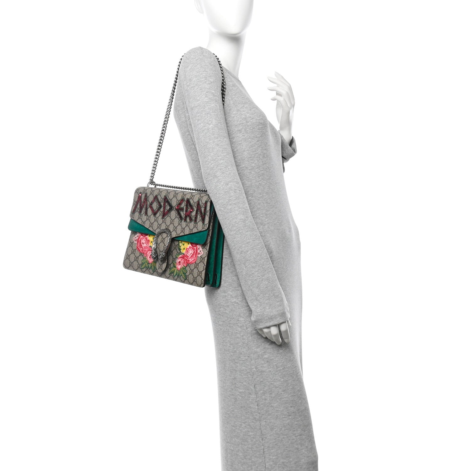 Gucci GG Supreme Monogram Embroidered Medium Dionysus Shoulder Bag Emerald 2 of 11
