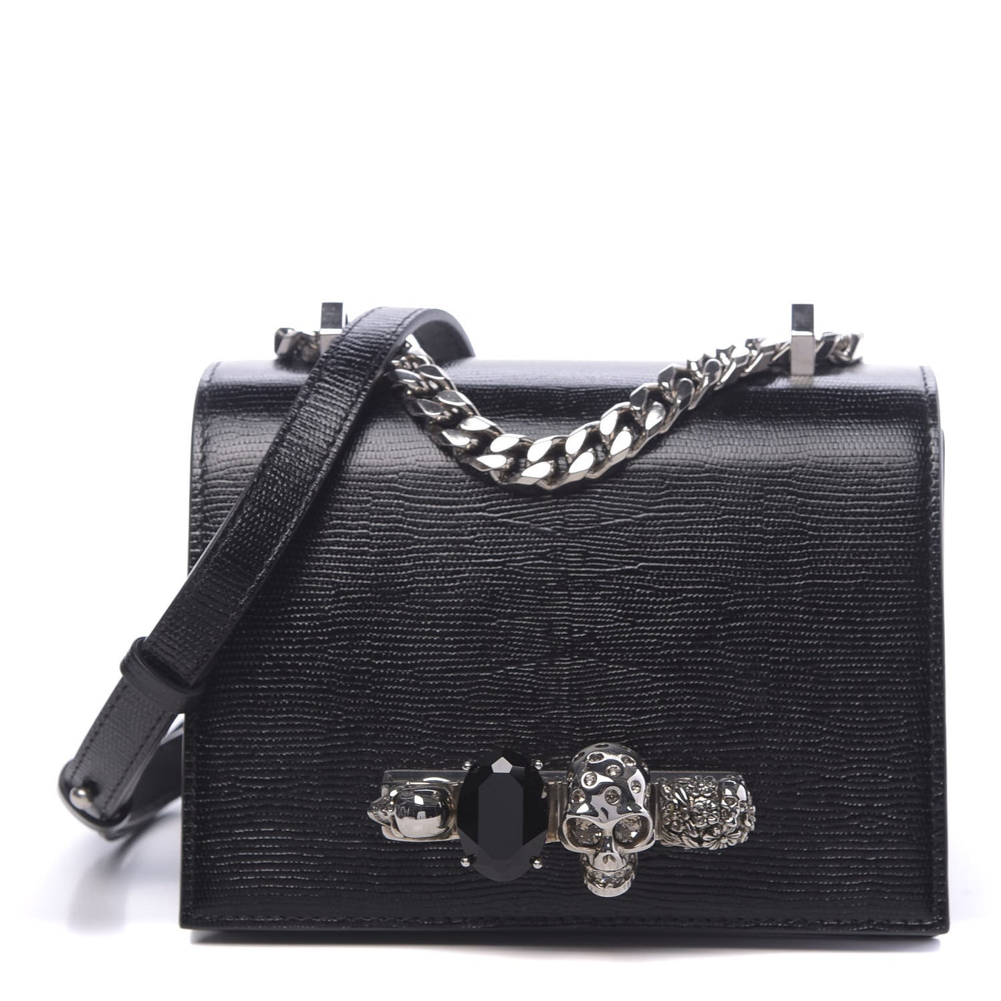 Lizard Embossed Calfskin Knuckle Crossbody Black