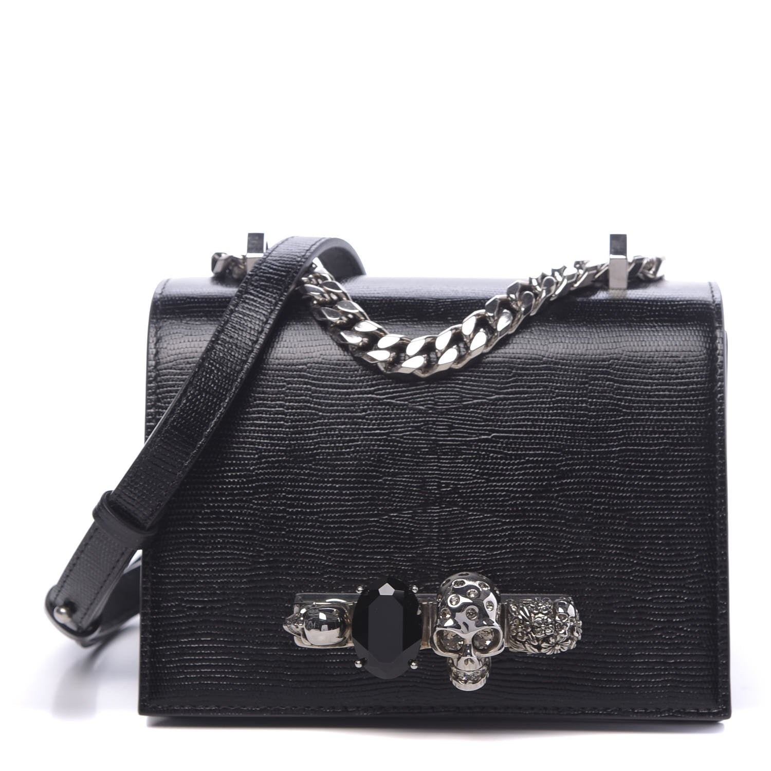 Alexander McQueen Lizard Embossed Calfskin Knuckle Crossbody Black 1 of 12