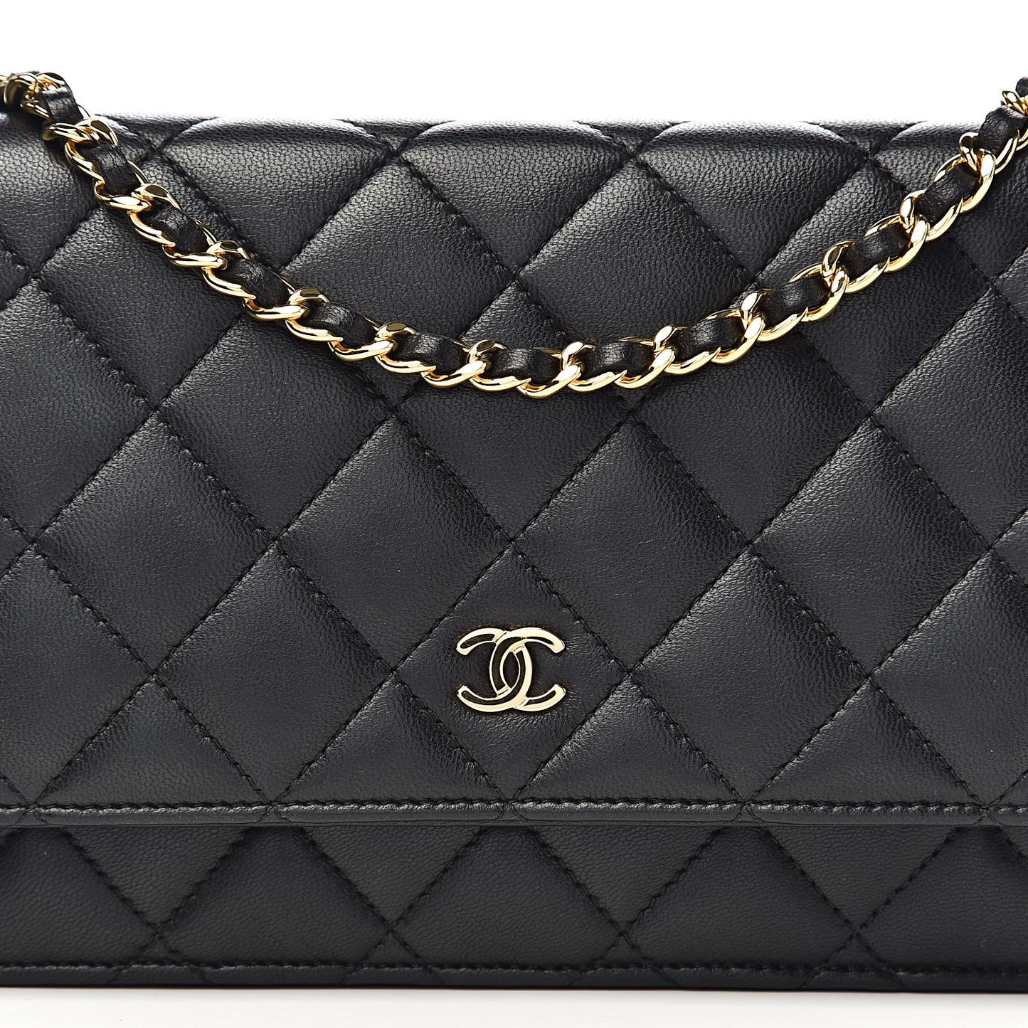 Lambskin Quilted Wallet On Chain WOC Black