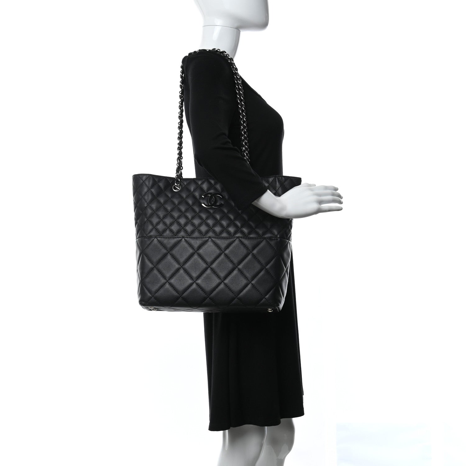 Chanel Calfskin Quilted In The Business North South Tote Black 2 of 10
