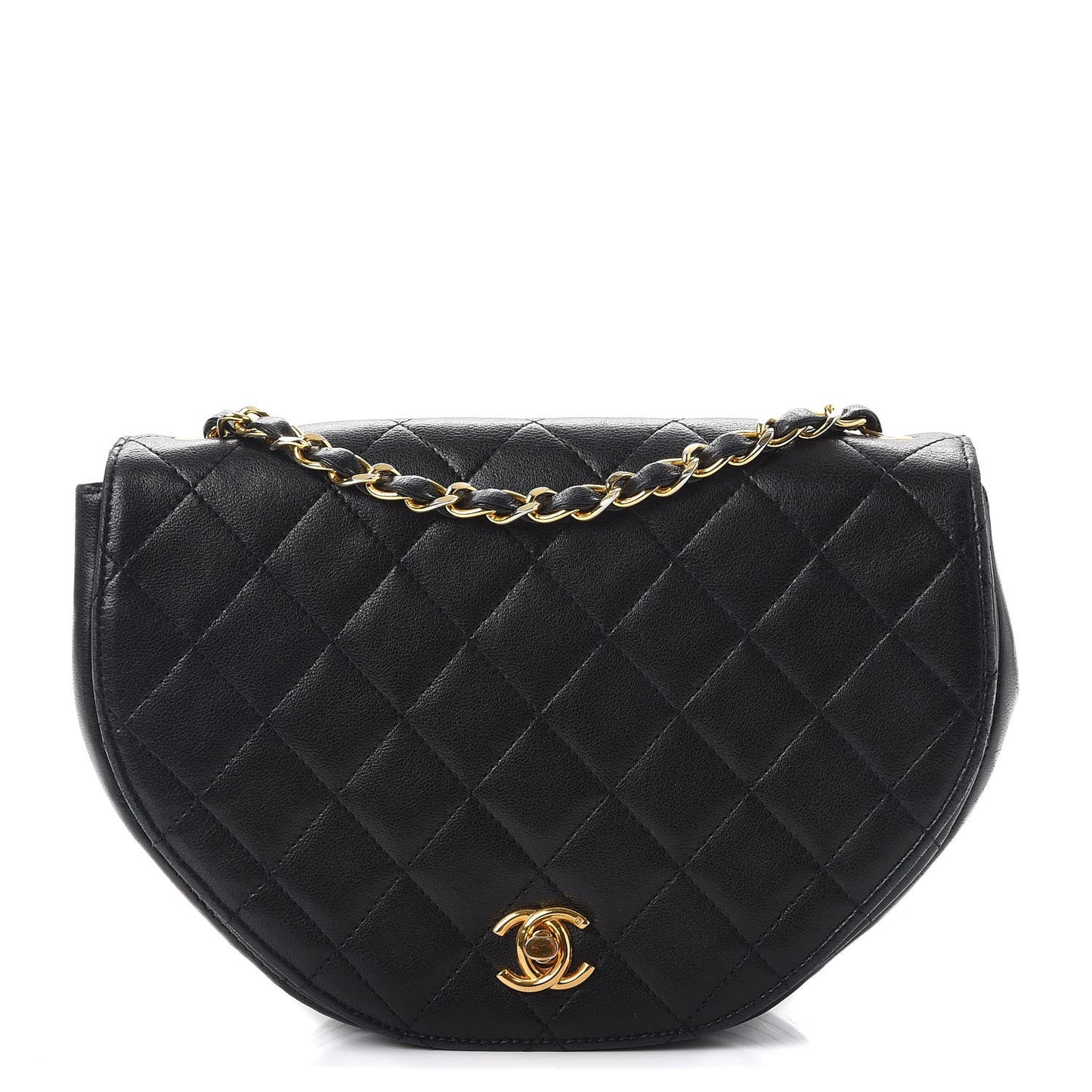 Lambskin Quilted Small Half Moon Flap Black