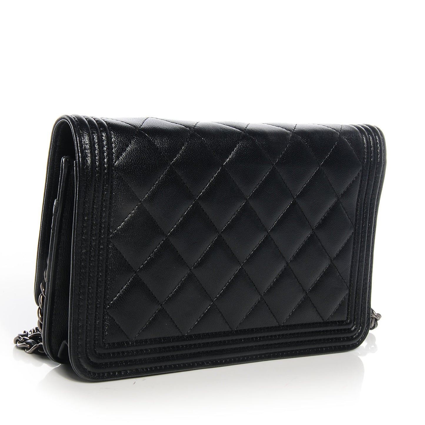 Lambskin Quilted Boy Wallet On Chain WOC Black