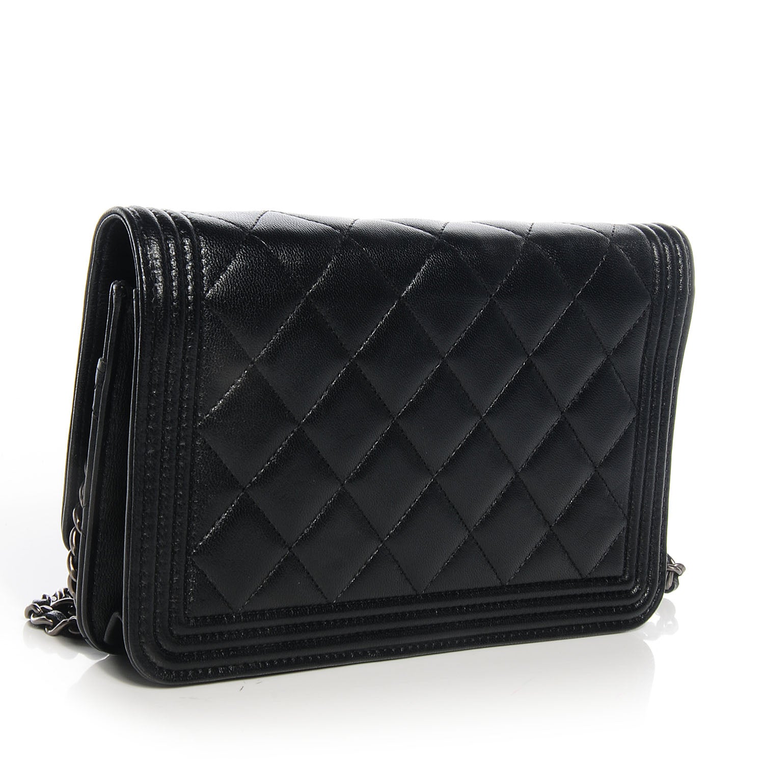 Chanel Lambskin Quilted Boy Wallet On Chain WOC Black 3 of 9