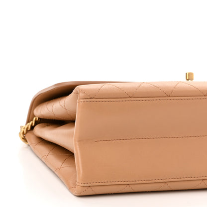 Chanel Lambskin Quilted Coco Lux Top Handle Flap Dark Beige 8 of 9