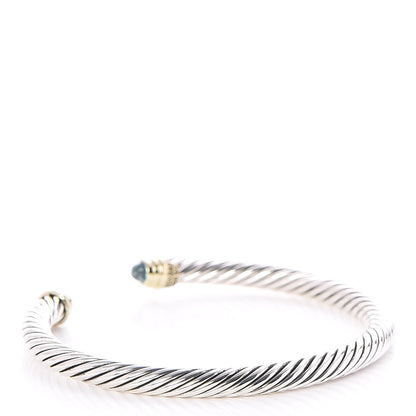 David Yurman Sterling Silver 14K Yellow Gold Blue Topaz 5mm Cable Classics Petite Color Bracelet 3 of 4
