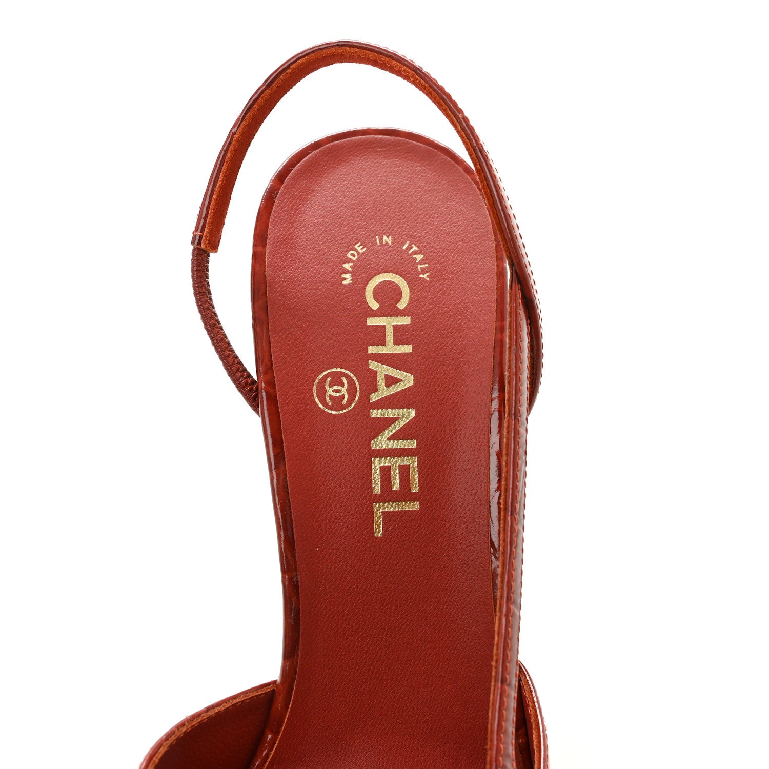 Chanel Calfskin Crocodile Embossed Patent Cap Toe Slingback Pumps 40 Dark Red White 7 of 10