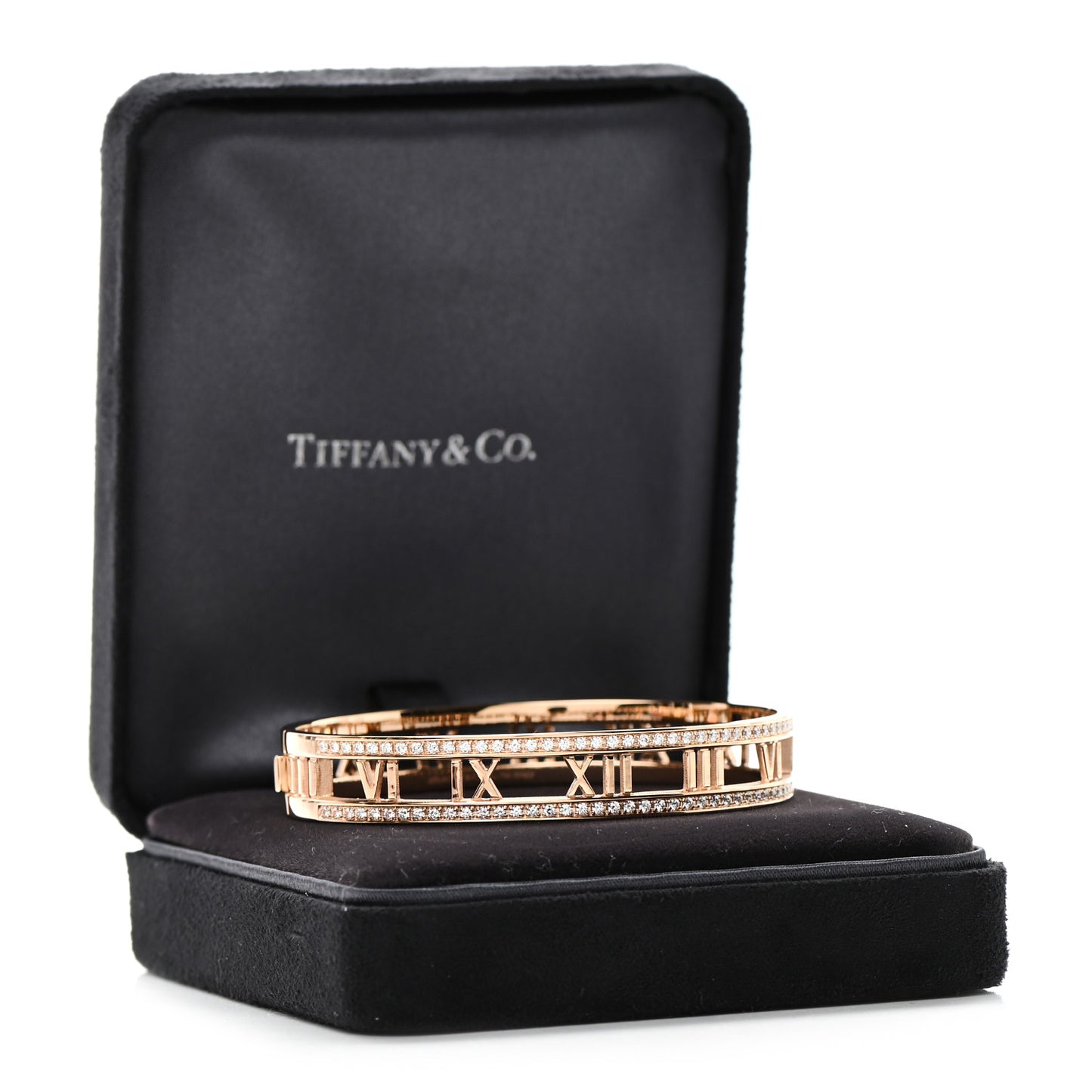 18K Rose Gold Diamond Atlas Open Hinged Bangle Bracelet