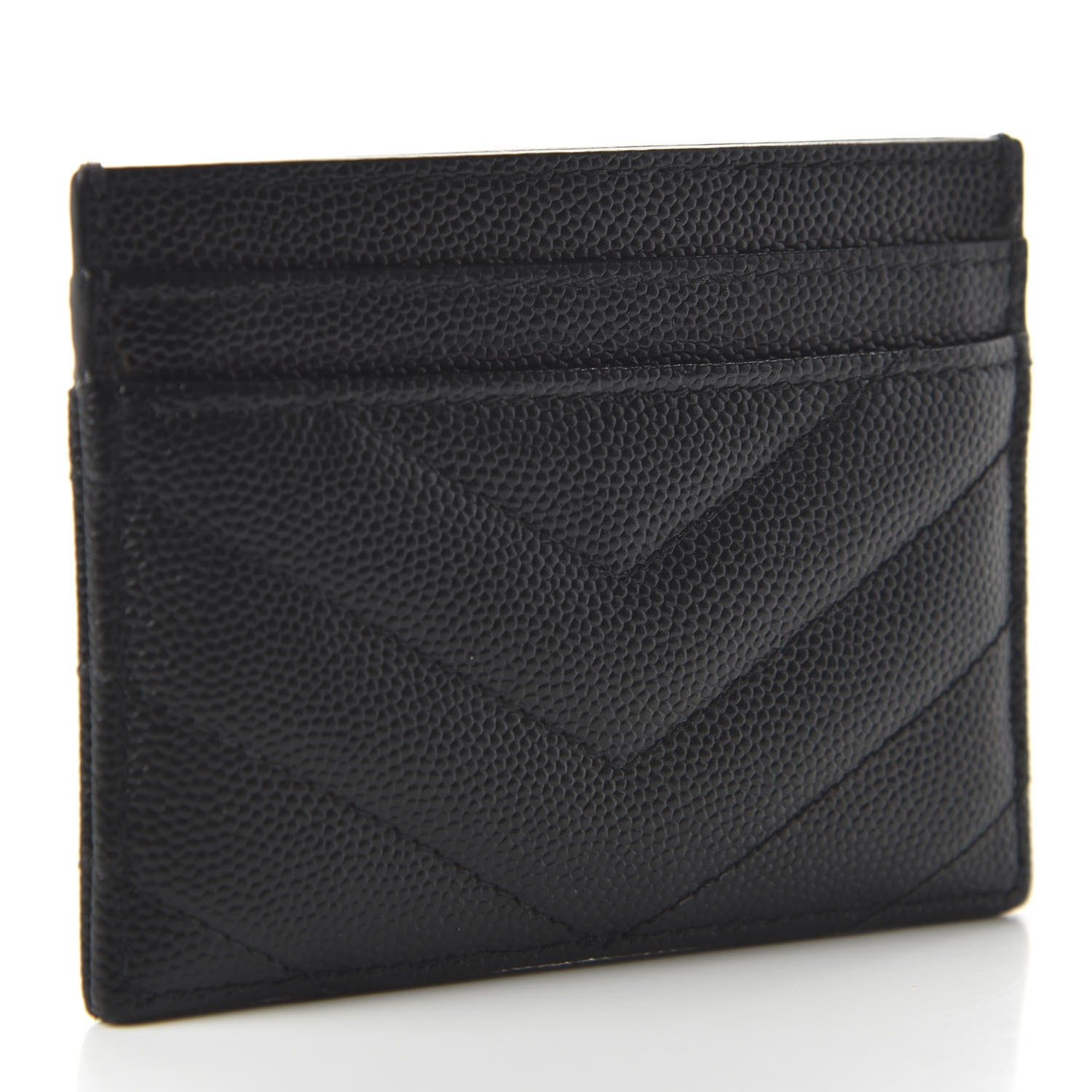 Saint Laurent Grain De Poudre Matelasse Chevron Monogram Credit Card Case Black 3 of 9