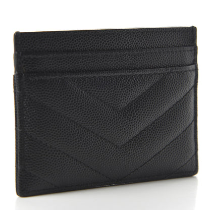 Saint Laurent Grain De Poudre Matelasse Chevron Monogram Credit Card Case Black 3 of 9