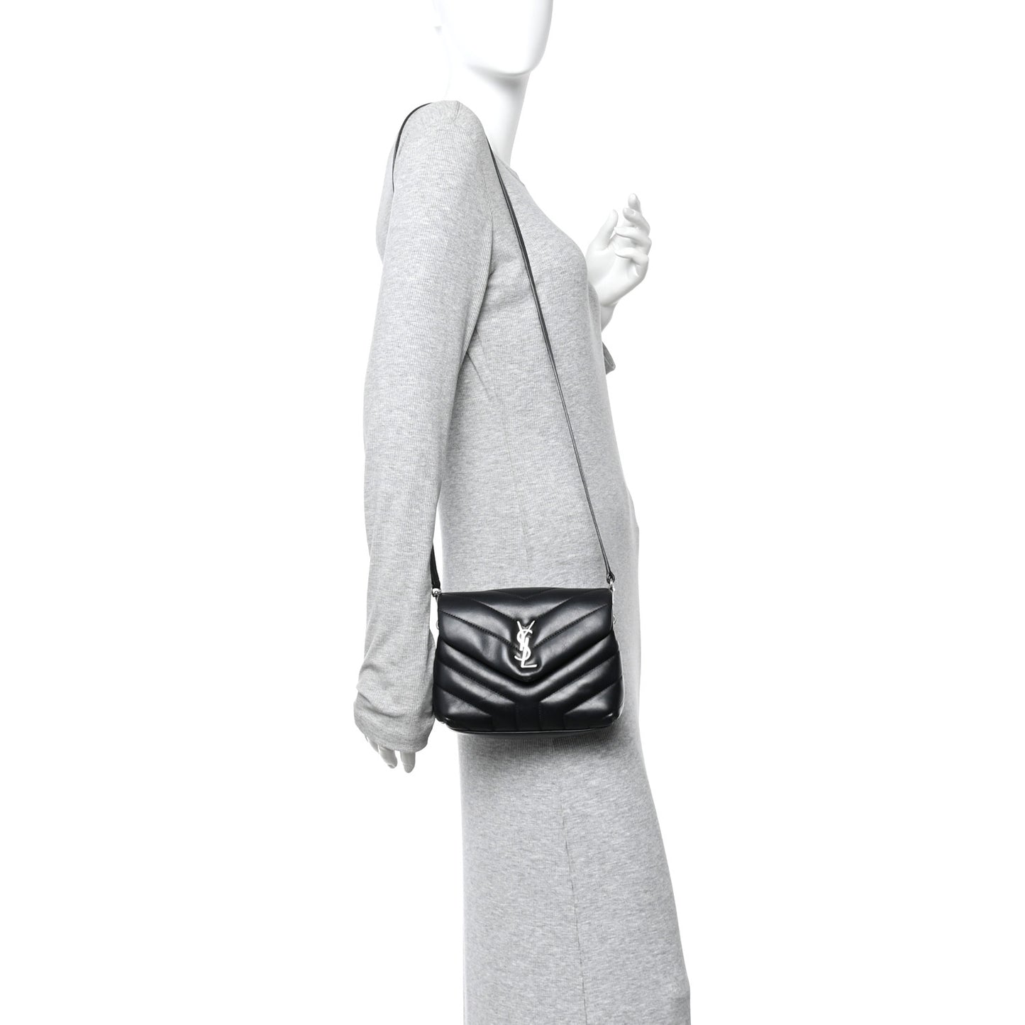 Calfskin Y Quilted Monogram Toy Loulou Crossbody Bag Black