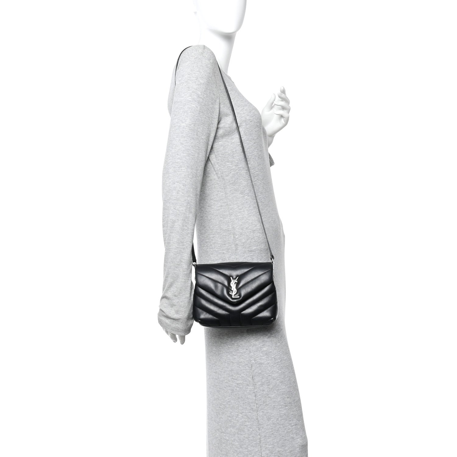 Saint Laurent Calfskin Y Quilted Monogram Toy Loulou Crossbody Bag Black 2 of 12