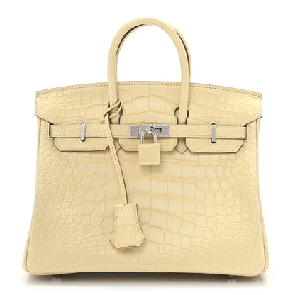 Hermes Matte Alligator Birkin 25 Vanille 1 of 12