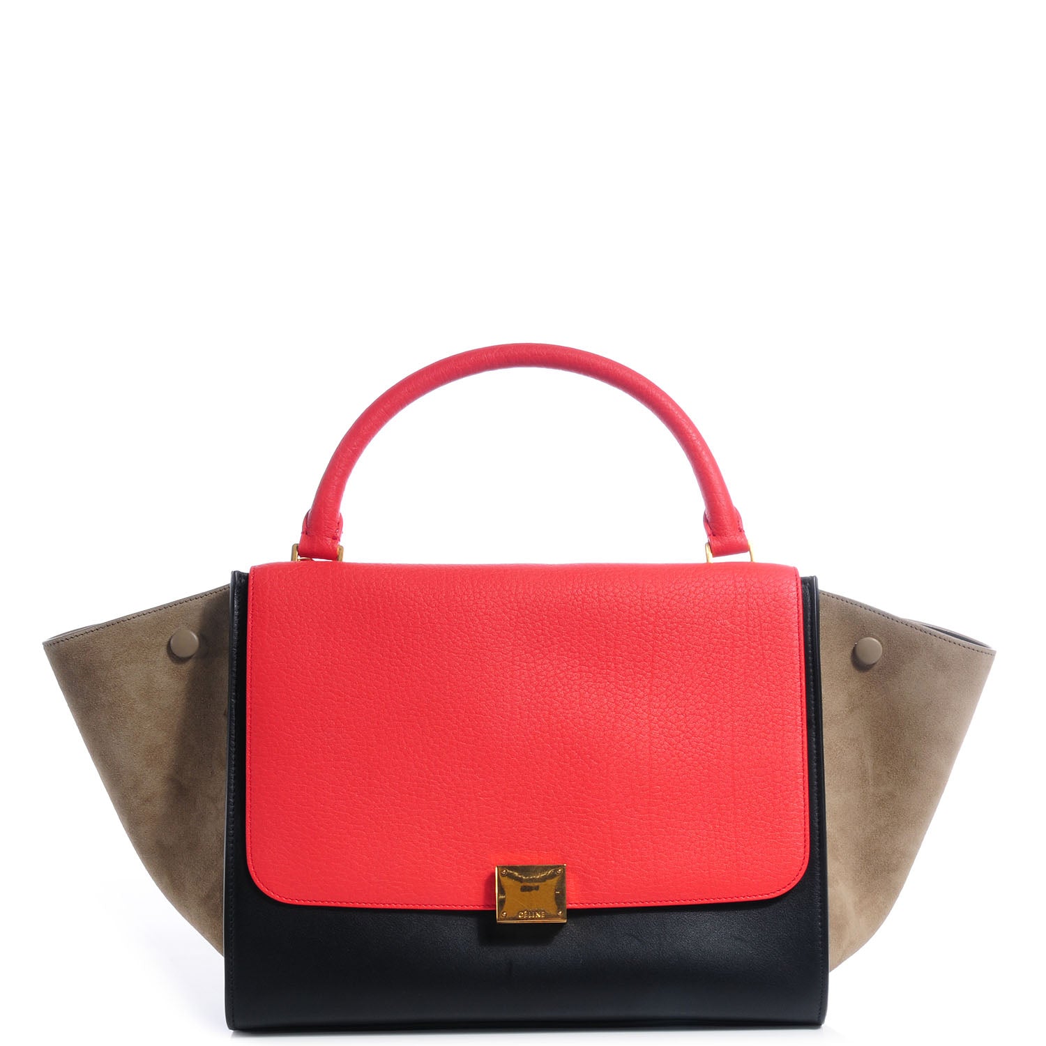 Celine Textured Calfskin Suede Medium Tri-Color Trapeze Vermillion 1 of 11