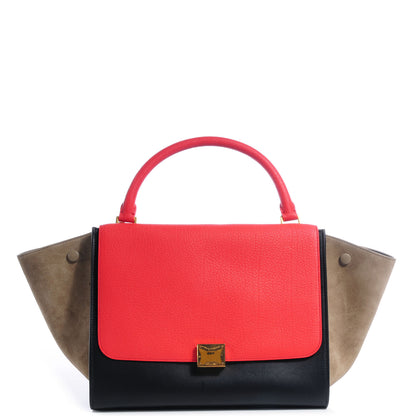 Celine Textured Calfskin Suede Medium Tri-Color Trapeze Vermillion 1 of 11