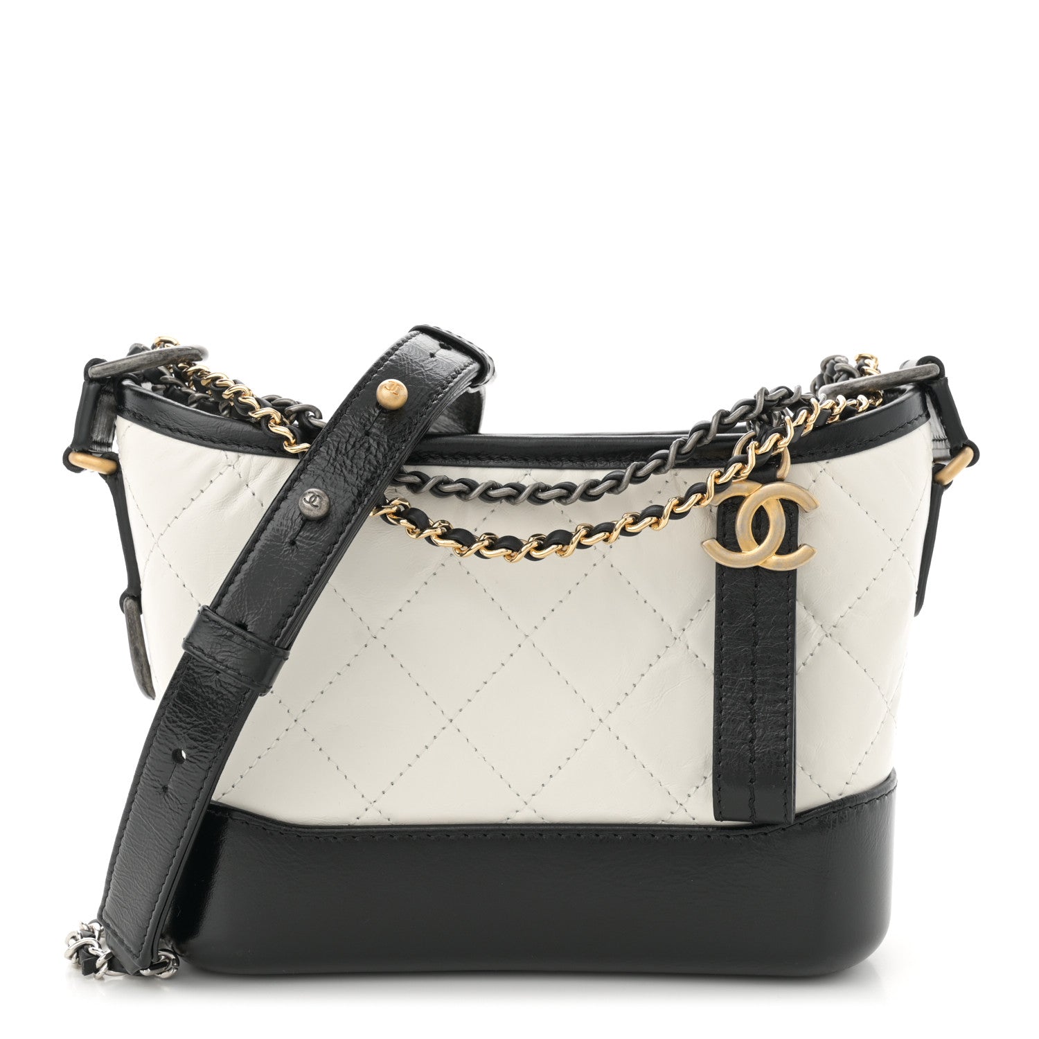 Chanel Aged Calfskin Quilted Small Gabrielle Hobo Black White 1 of 12