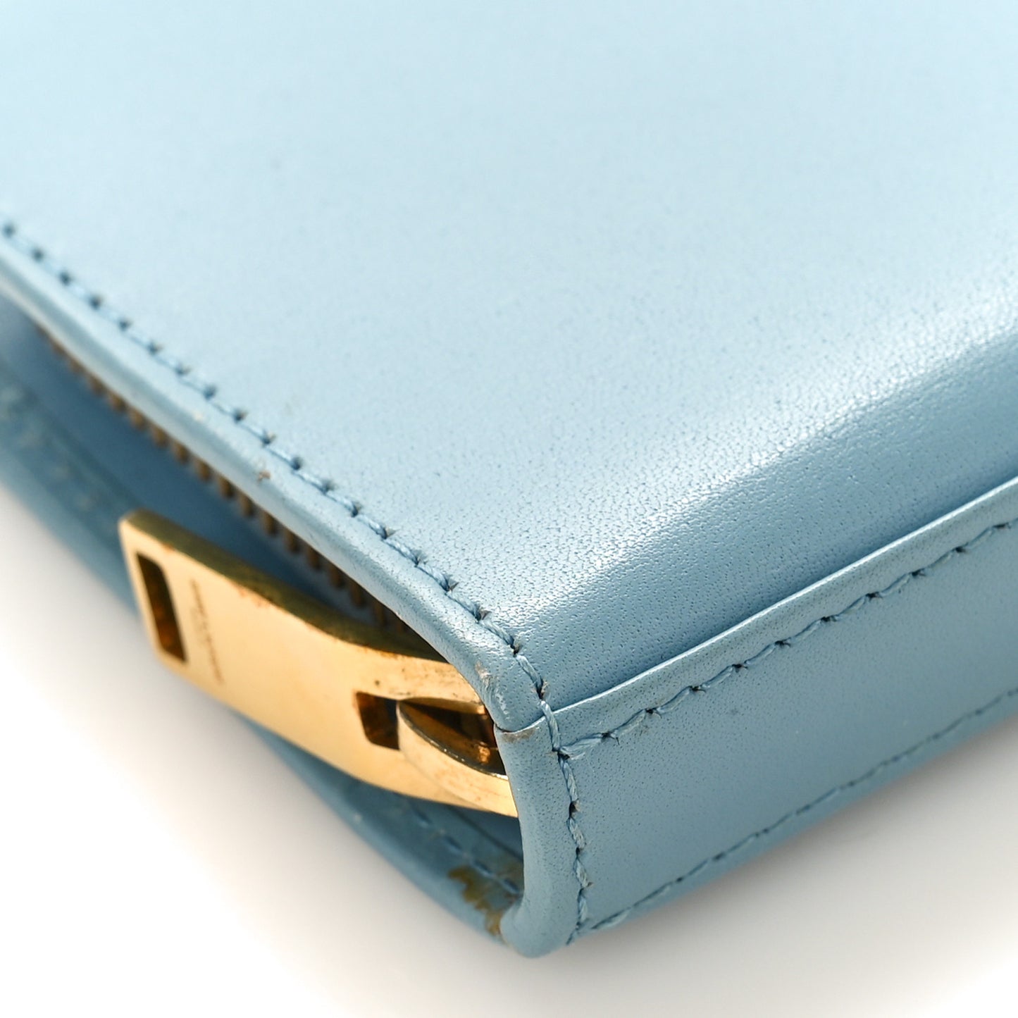 Grained Calfskin Rive Gauche Compact Zip Around Wallet Blue