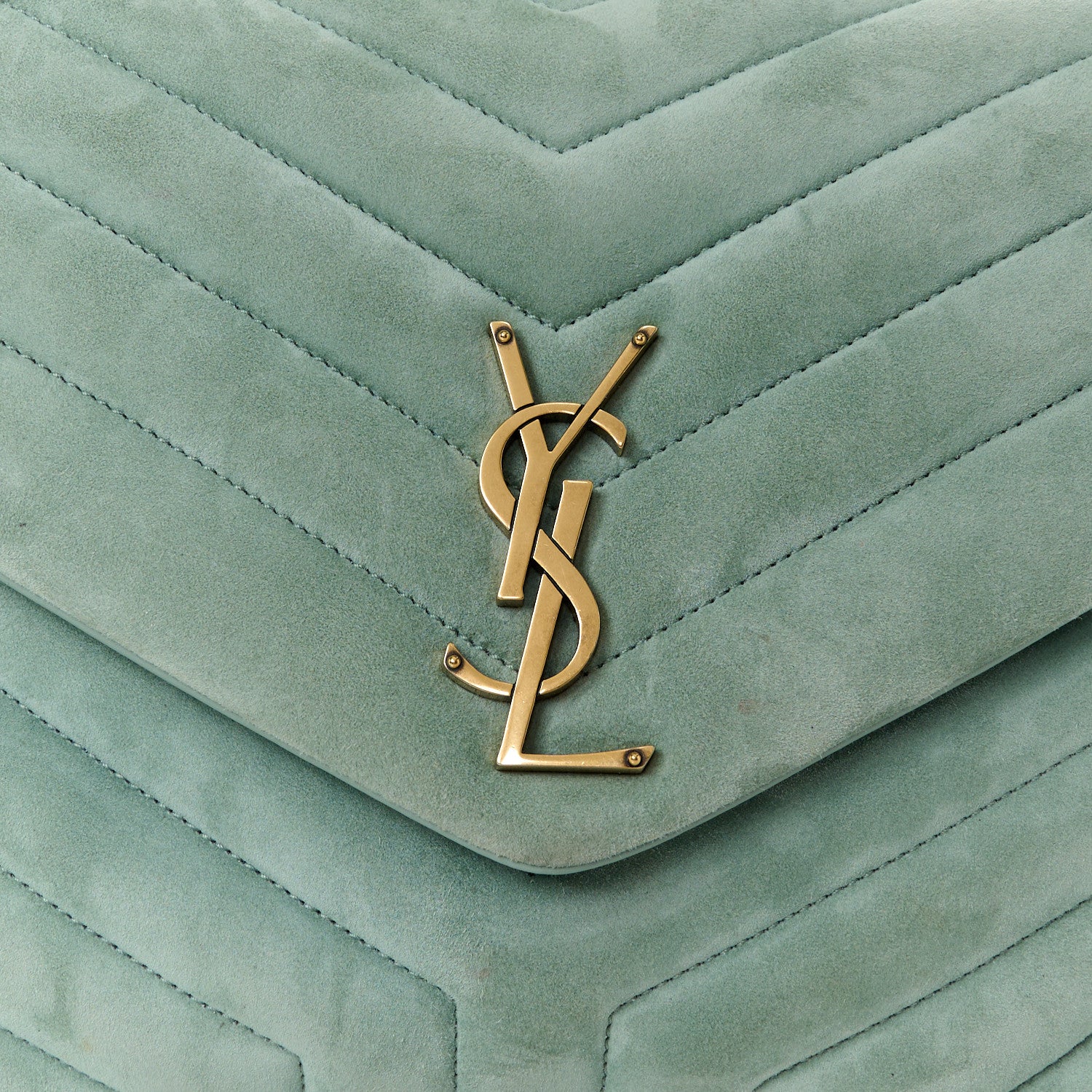 Saint Laurent Suede Y Quilted Monogram Medium Loulou Chain Satchel Vert Opaline 9 of 12