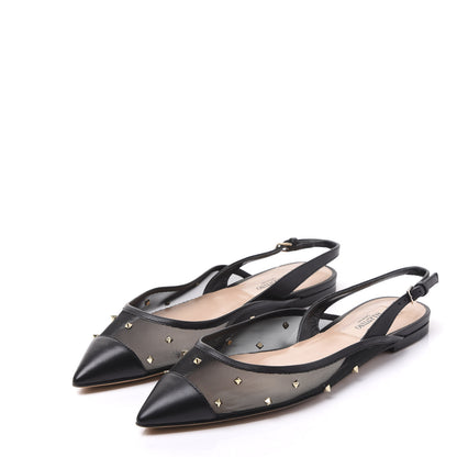 Valentino Garavani Mesh Shining Rockstud Slingback Flats 35.5 Black 2 of 8