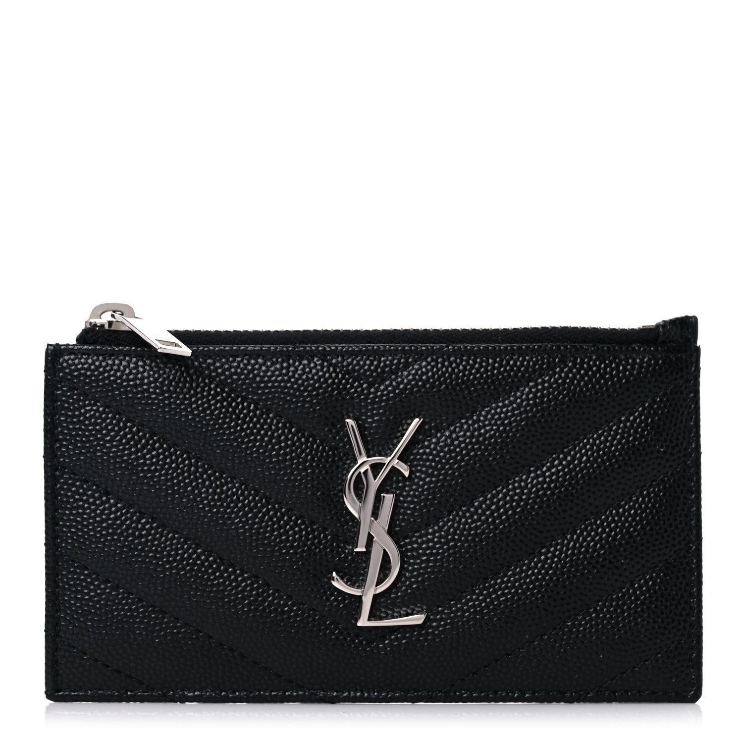 Saint Laurent Monogram Grain de Poudre 5 Fragments Zip Pouch Card Holder Black 1 of 11