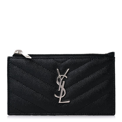 Saint Laurent Monogram Grain de Poudre 5 Fragments Zip Pouch Card Holder Black 1 of 11