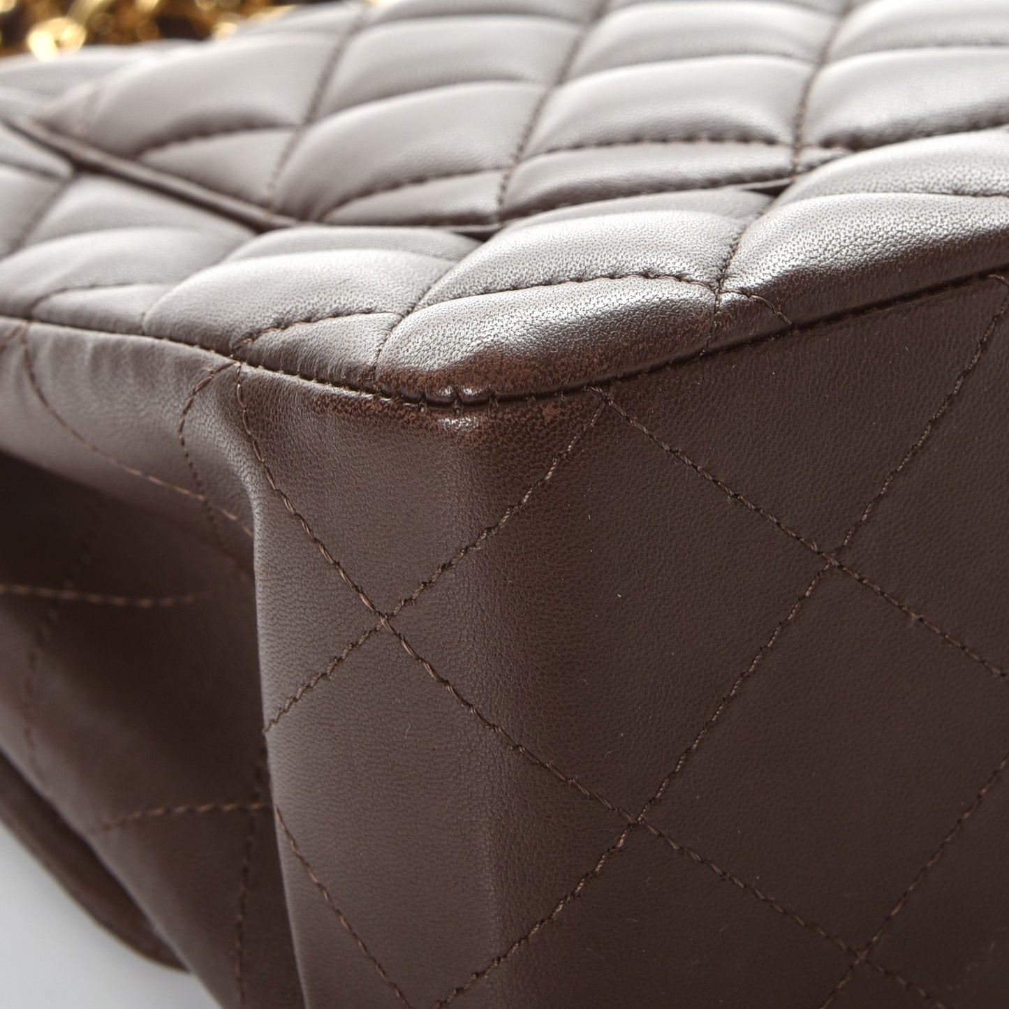 Lambskin Quilted Jumbo Single Flap Dark Brown