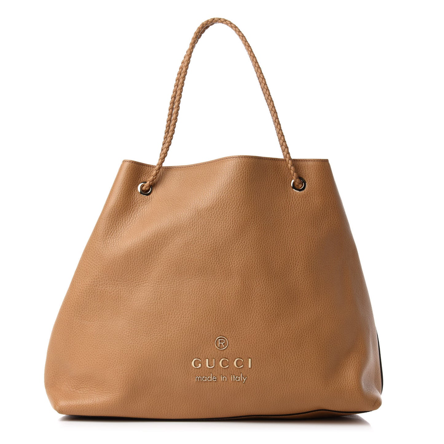 Calfskin Large Gifford Braided Handle Tote Camel