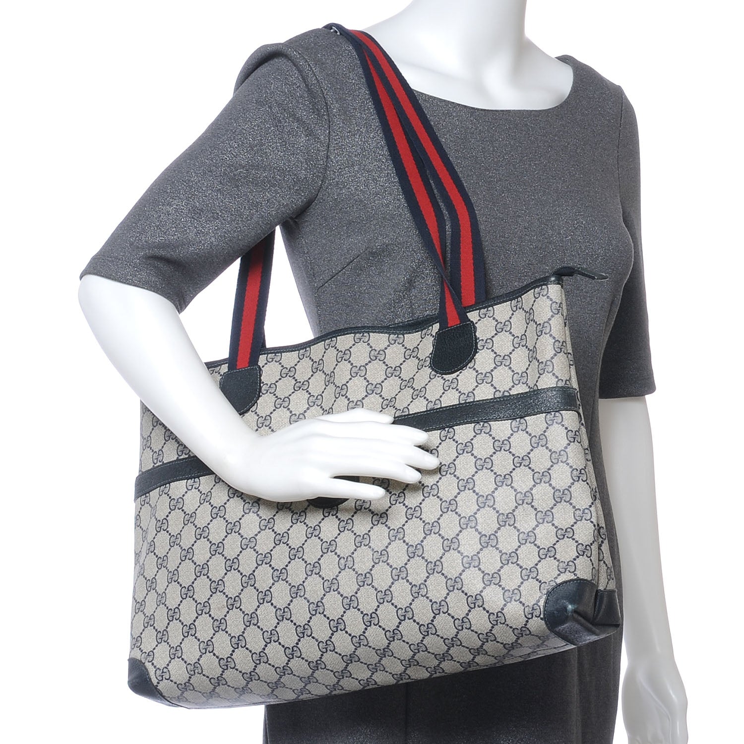 Gucci Monogram Web Handle Tote Navy 2 of 10