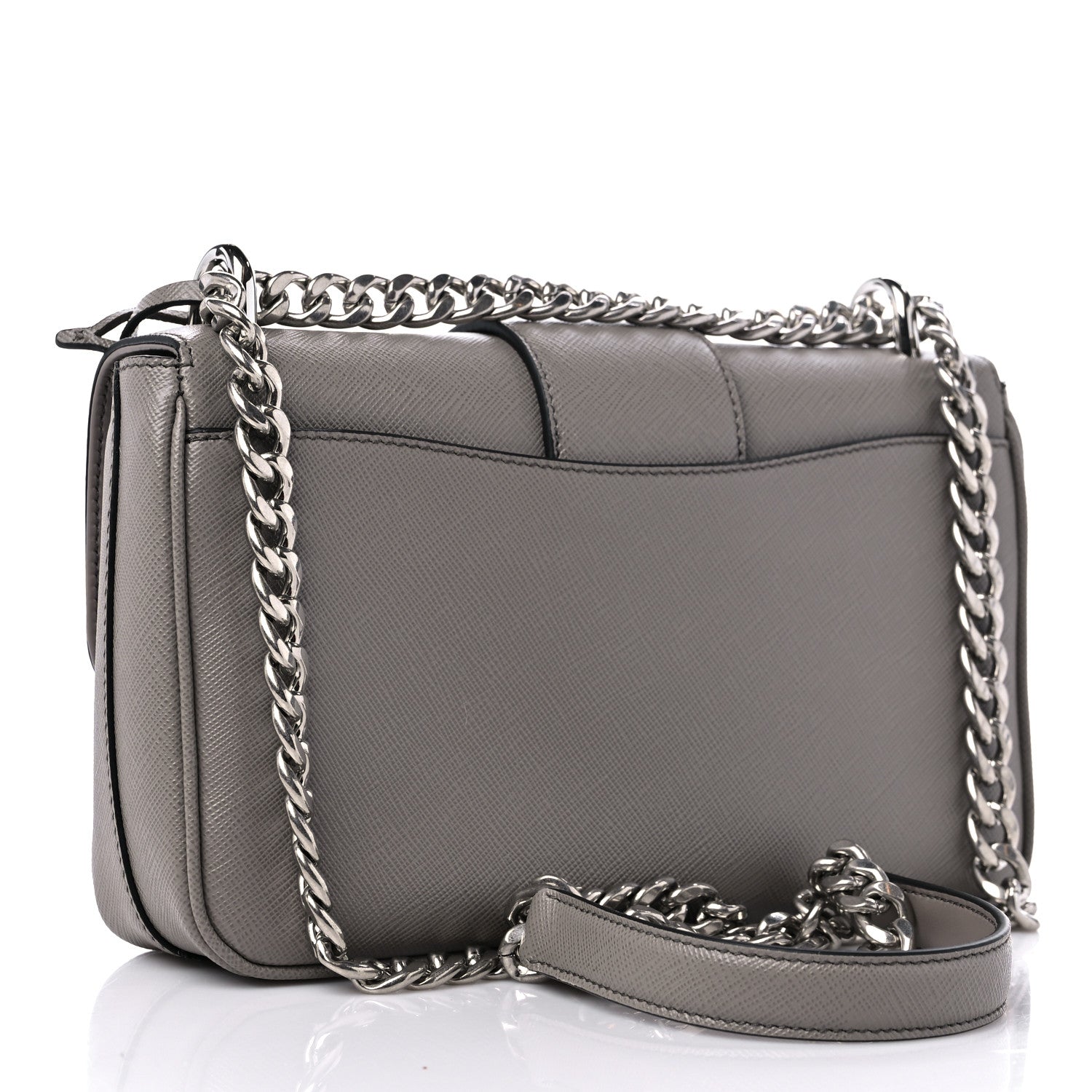 Prada Saffiano Pattina Sound Chain Crossbody Bag Grey 1323132