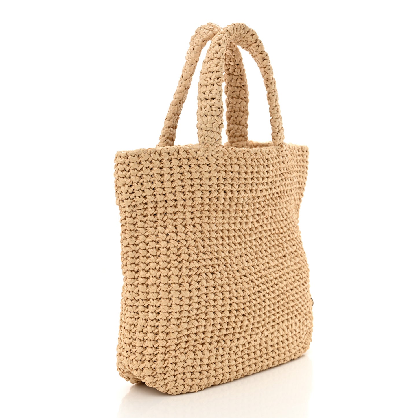 Yarn Raffia Effect Crochet Embroidered Small Logo Tote Naturale