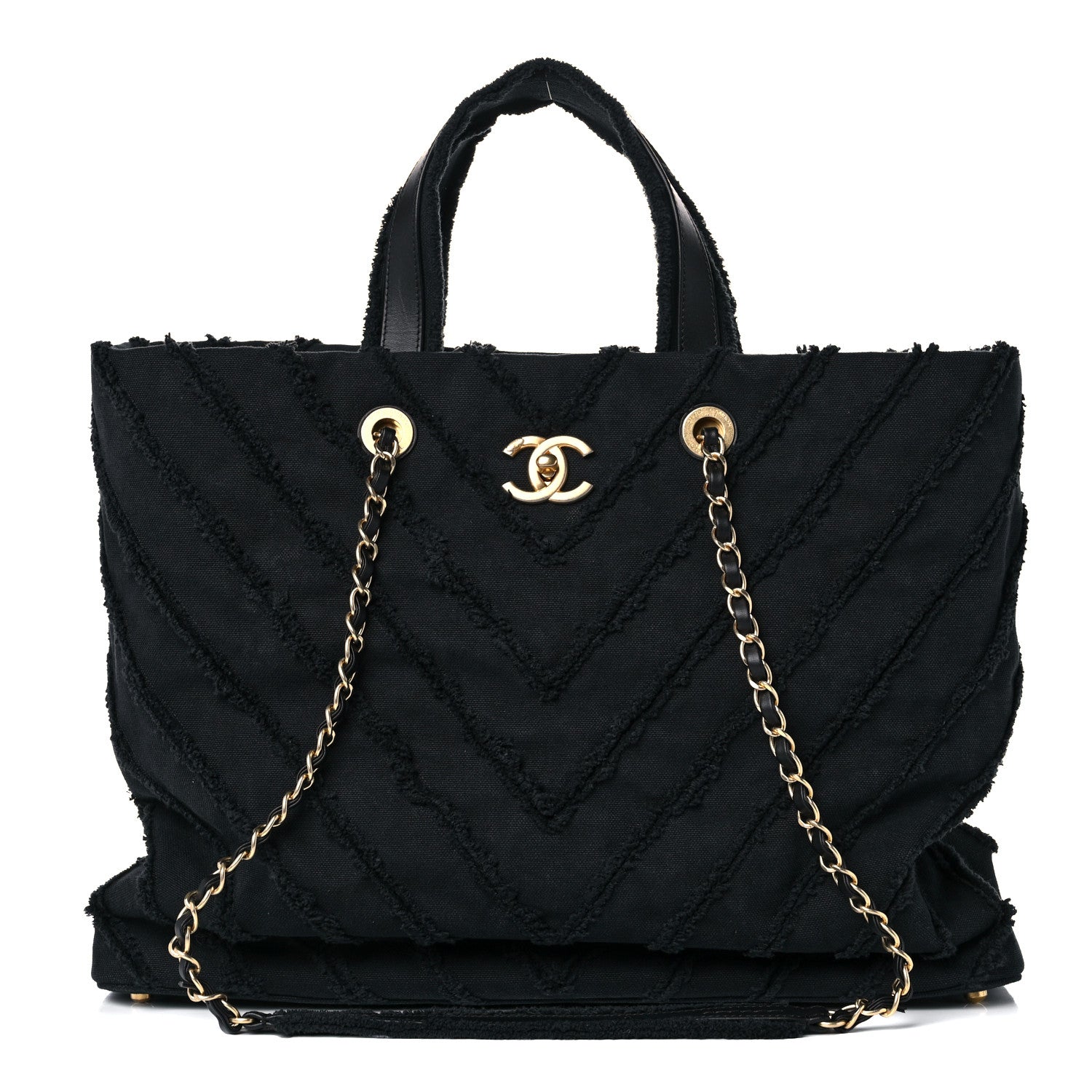 Chanel Canvas Chevron Cuba Patchwork Shopper Tote Black 1 of 10