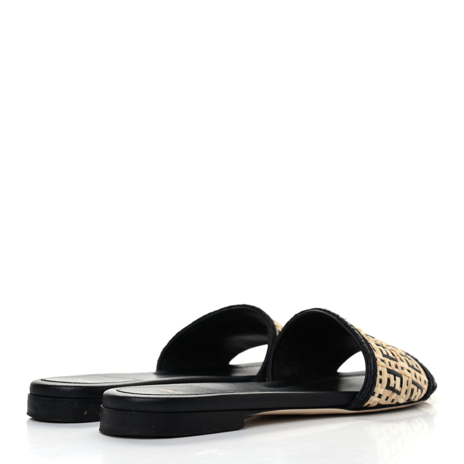 Fendi Raffia FF Flat Slide Sandals 37 Natural Black 4 of 14