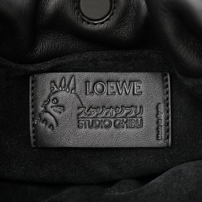 Loewe x HOWLS MOVING CASTLE Calfskin Suede Raffia Mini Flamenco Knot Clutch With Chain Black 6 of 11